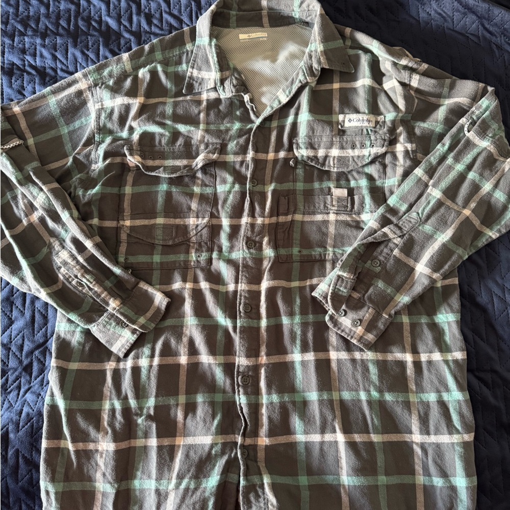 Columbia Green and Gray Checkered Shirt